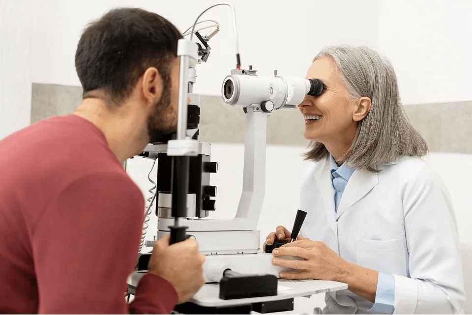 Zdjęcie przedstawiające profesjonalne badanie przez optometrystę